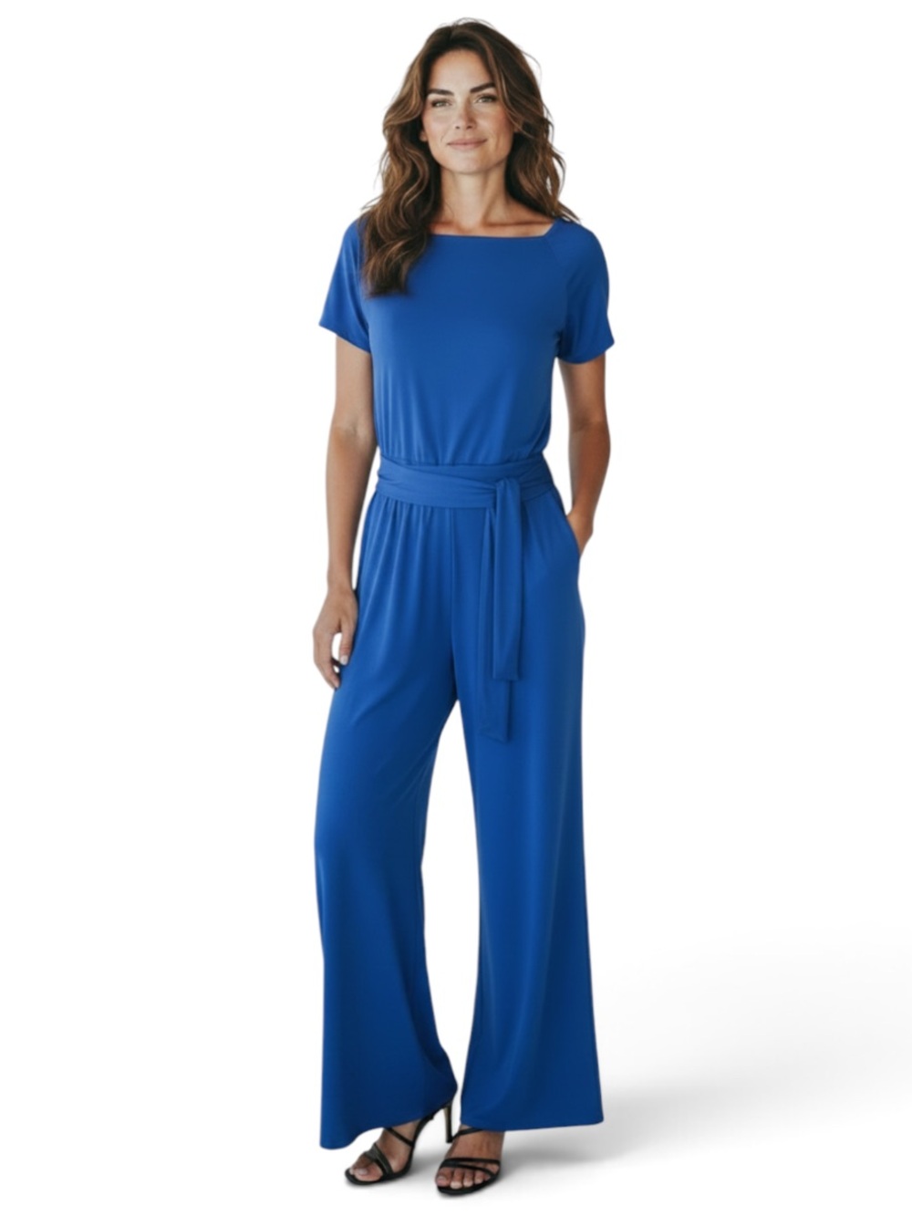 The Limited Wide-Leg Blue Jumpsuit with Self Tie Belt